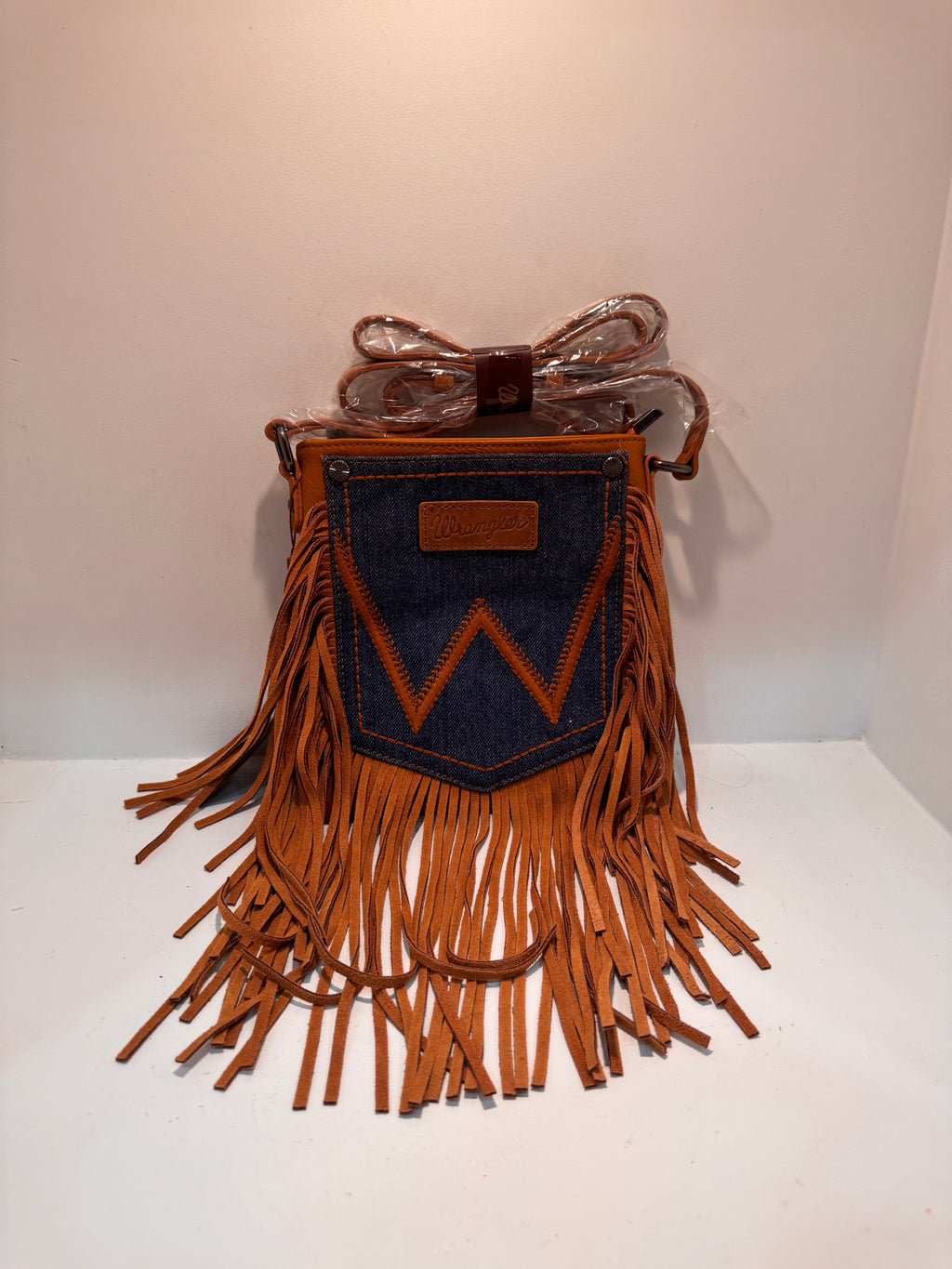 Women's Leather Fringe Jean Denim Pocket Crossbody
